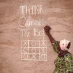 woman wearing a green patterned dress writing noughts and crosses with a chalk on a wall